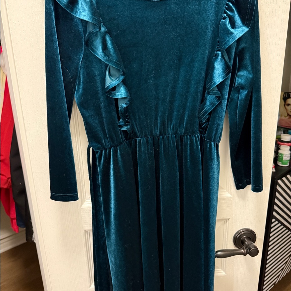Elegant Teal Velvet Kids Dress